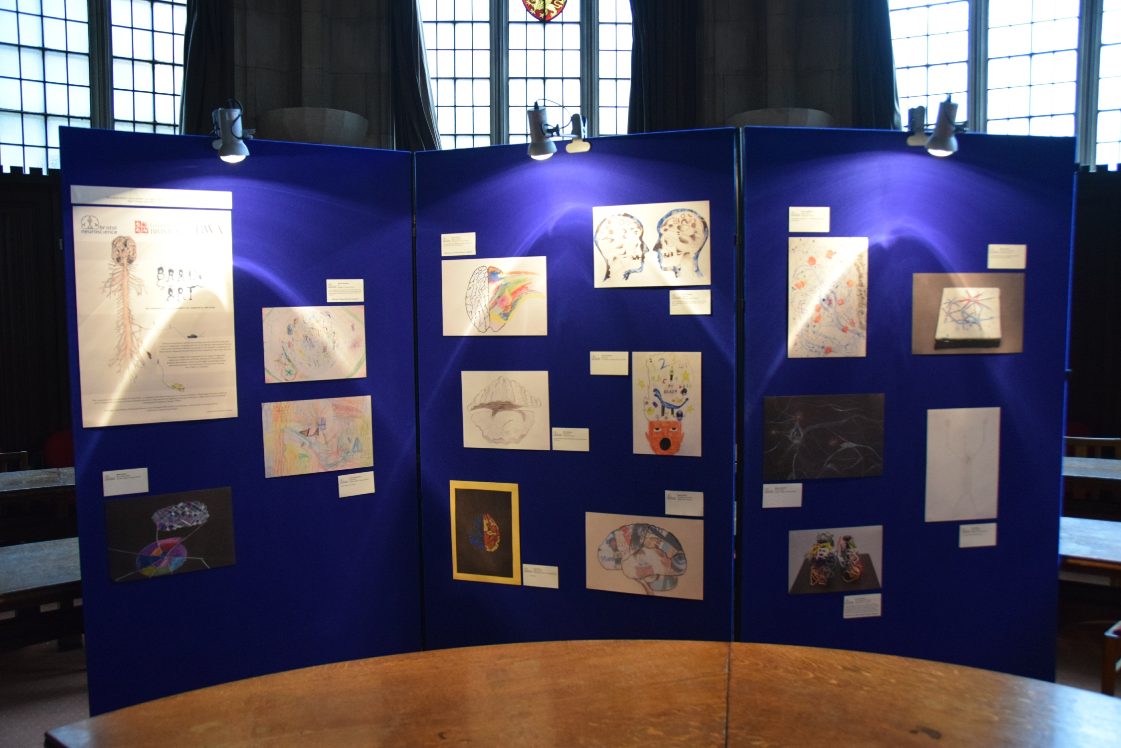 The brain art competition 2016 winning pieces exhibited on poster boards